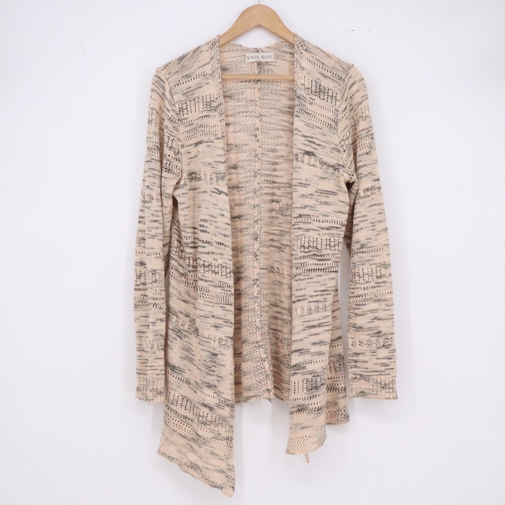 Knox Rose Cardigan Womens Large Open Front Space Dye Beige Asymmetrical Exc